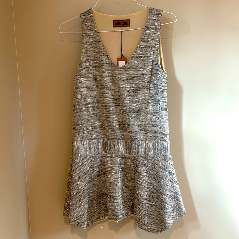 Women’s Karen Zambos silver Marlin dress; NWT; size P